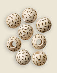 Striped wooden beads with large holes, 8 pack