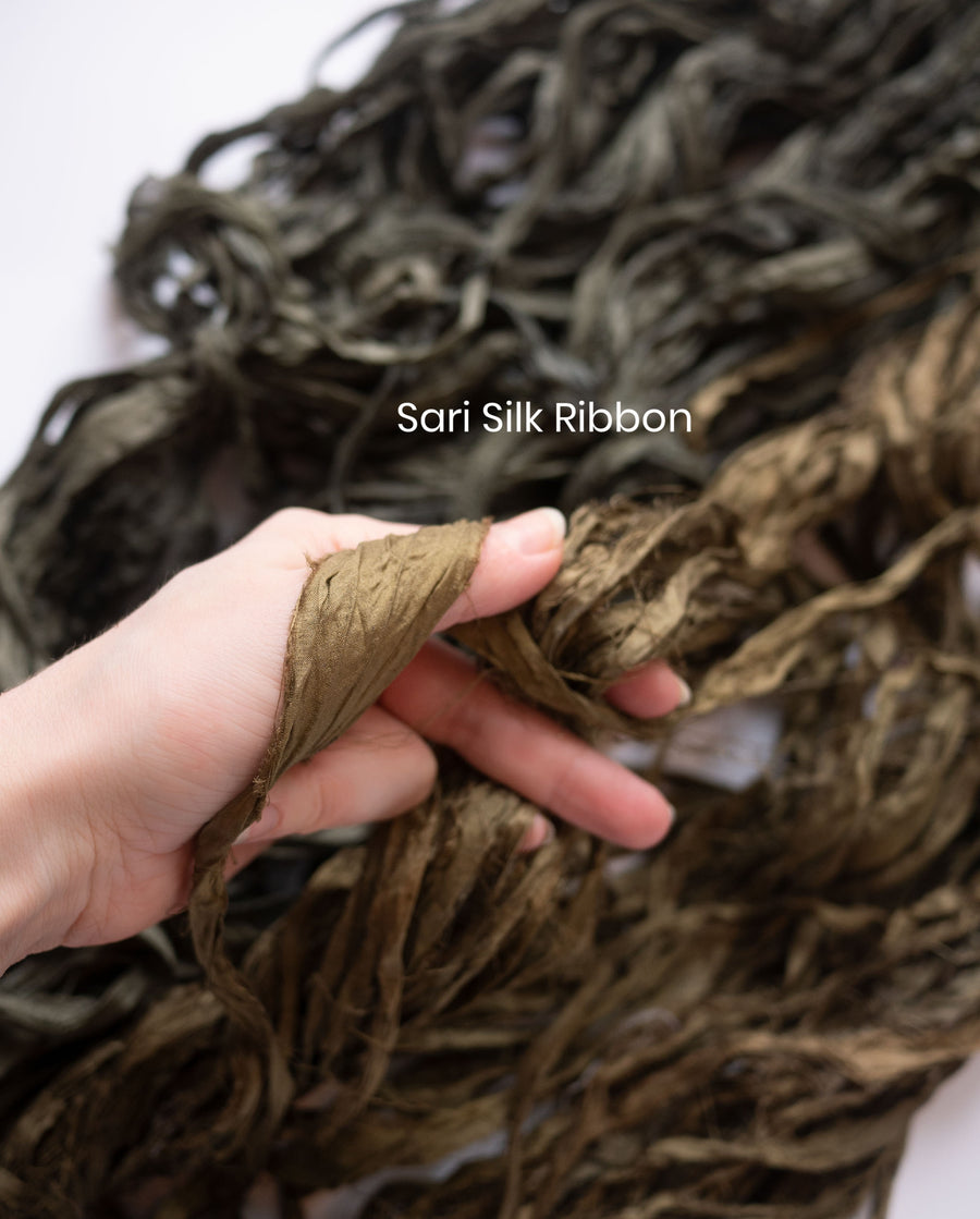 Recycled sari silk ribbon, 100g