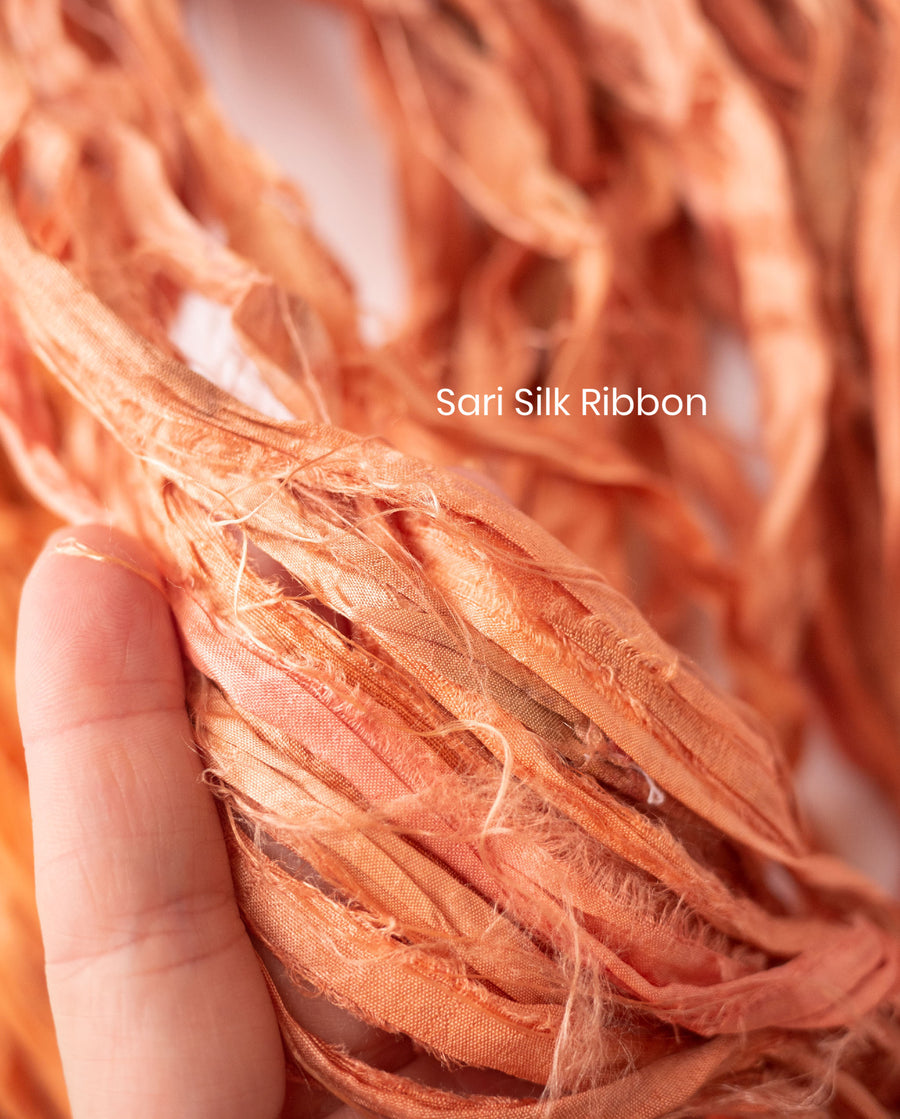 Recycled sari silk ribbon, 100g