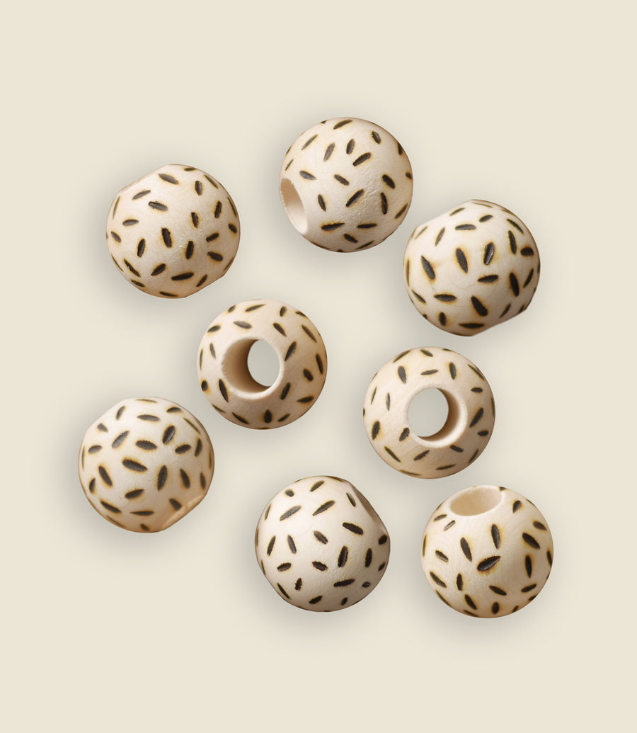 Striped wooden beads with large holes, 8 pack