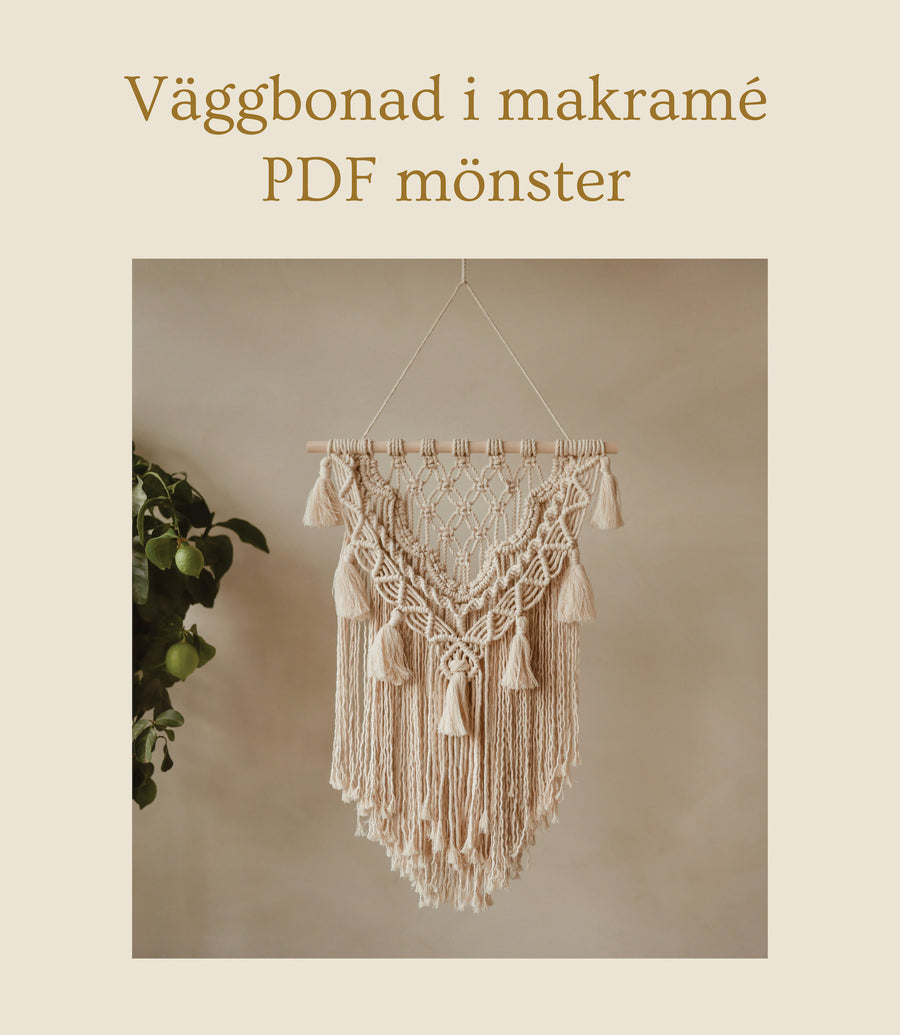 Väggbonad i makramé, PDF-mönster och handledning